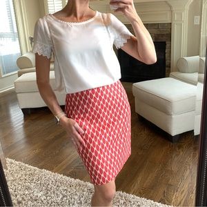 ANN TAYLOR Size 0 Ivory Red Skirt Blouse Set Career